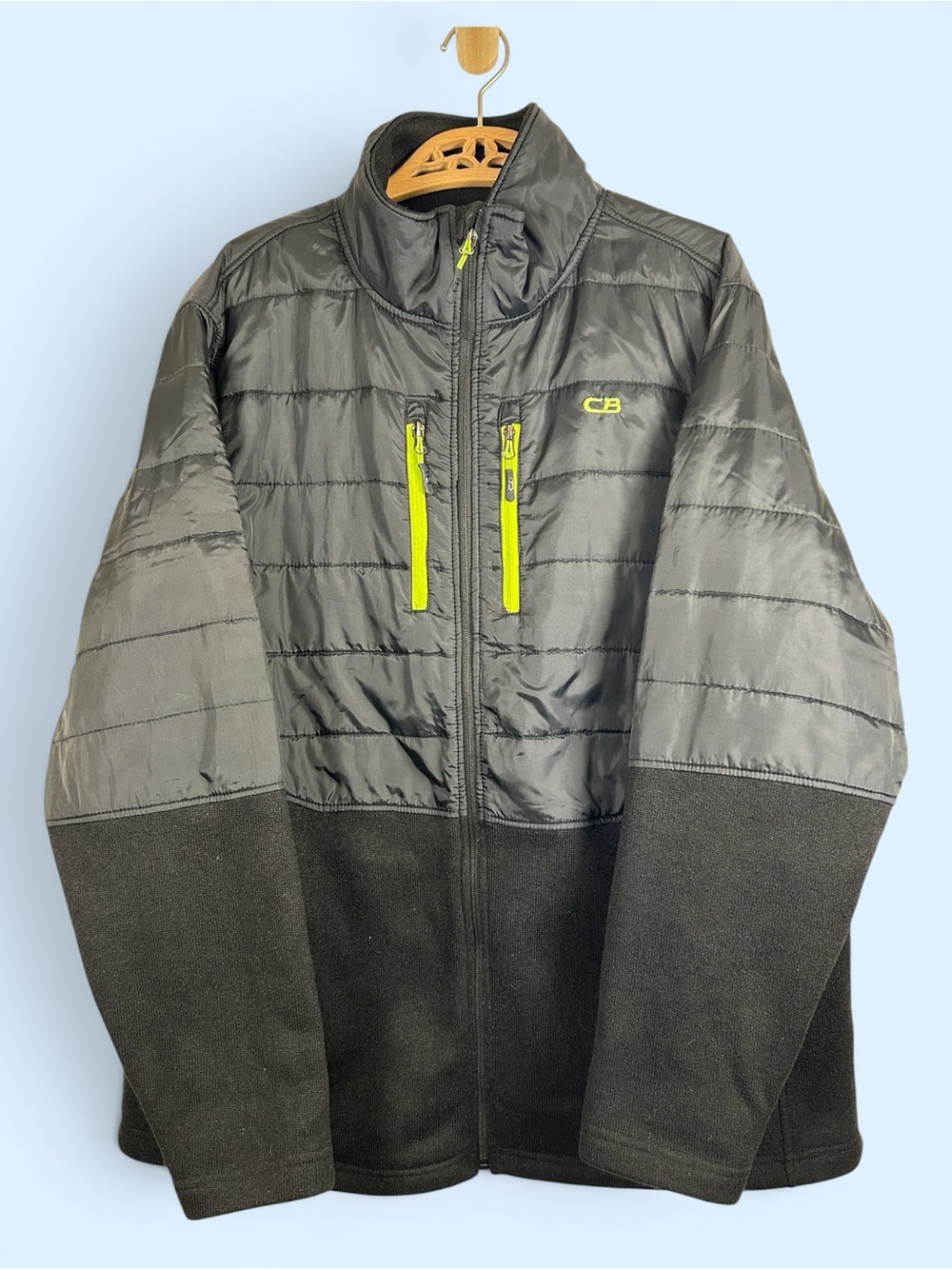 CB Sport Men’s Hybrid Quilted Knit Jacket Black Green 2XL